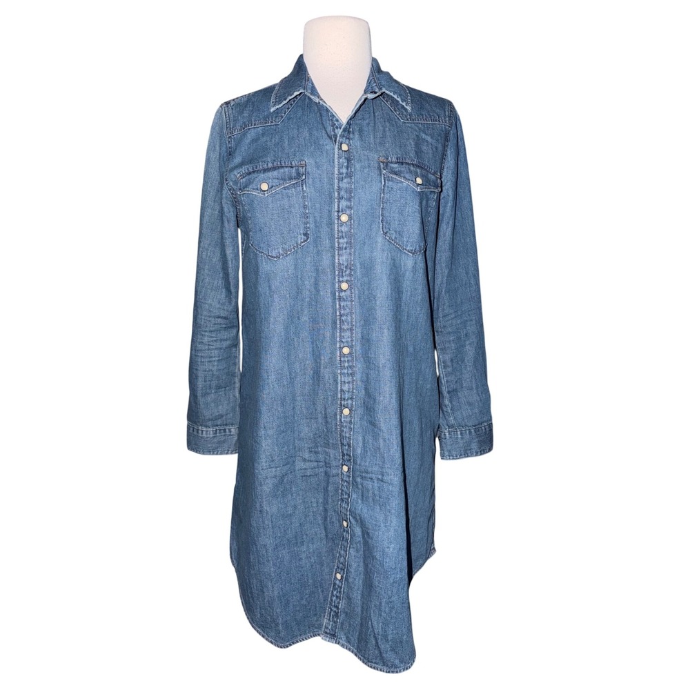 Lucky Brand Womens Medium Wash Denim Western Snap Front Shirt Dress Small B7 - Picture 3 of 9